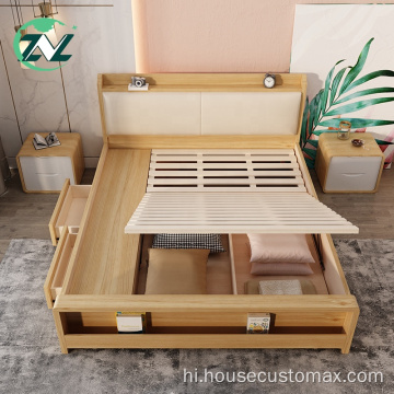 भंडारण लकड़ी के बिस्तर के साथ बेडरूम फर्नीचर भारोत्तोलन बोर्ड